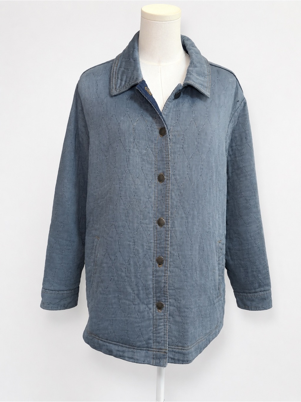JACHS Girlfriend Blue Quilted Denim Chore Shacket L